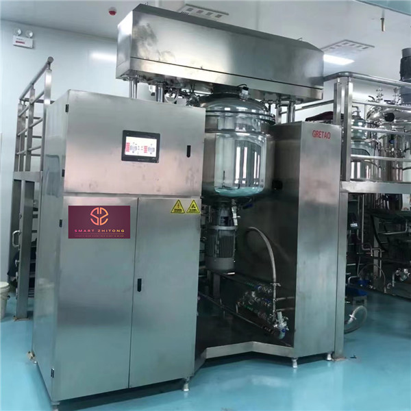 Vacuum Emulsifier Machine double direction mixer ,HIM touching screen . steam heating for three pots 